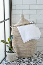 White Handwoven Laundry Basket with Lid (Medium & Small)