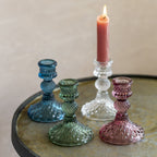 Green Harlequin Pressed Glass Dinner Candlestick | 10cm