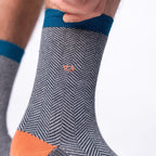Grey, Orange and Blue Herringbone Socks
