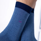 Blue and Ecru Herringbone Socks