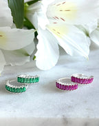 Silver and Green Holiday Huggie Earrings