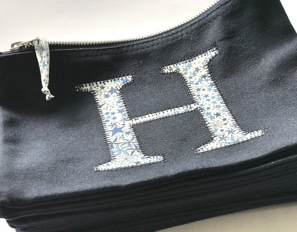 Ready to post Liberty of London personalised zip blue bag