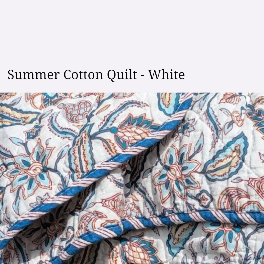 Summer Cotton Quilt - Assorted design with Striped Edging | 2 Sizes