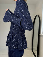 Spot print long sleeve crepe top