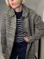 Check textured single breasted coat