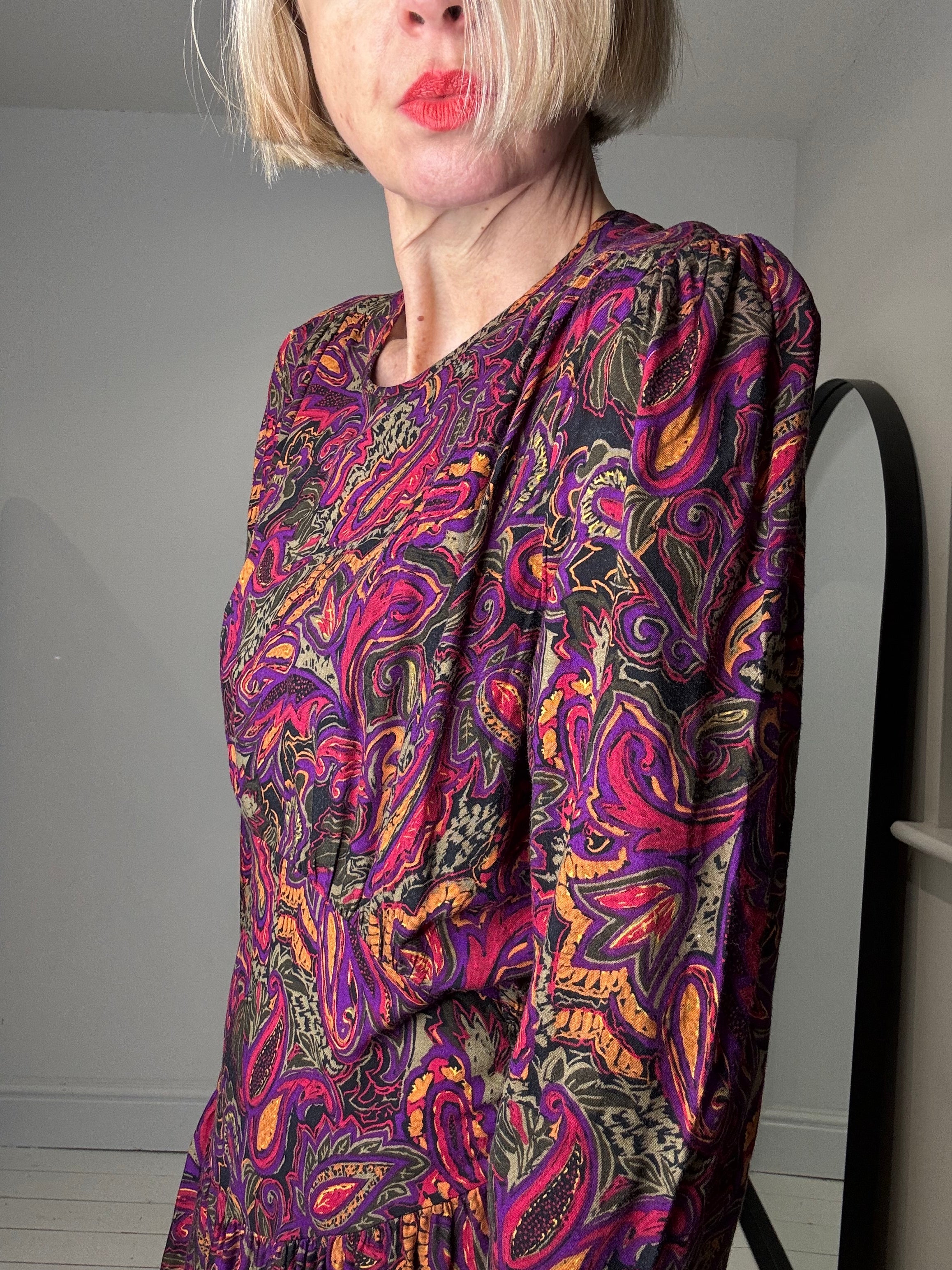 VINTAGE autumnal print midi dress