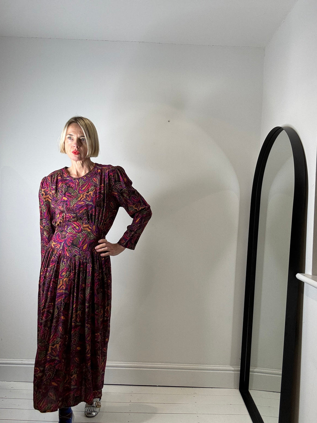 VINTAGE autumnal print midi dress