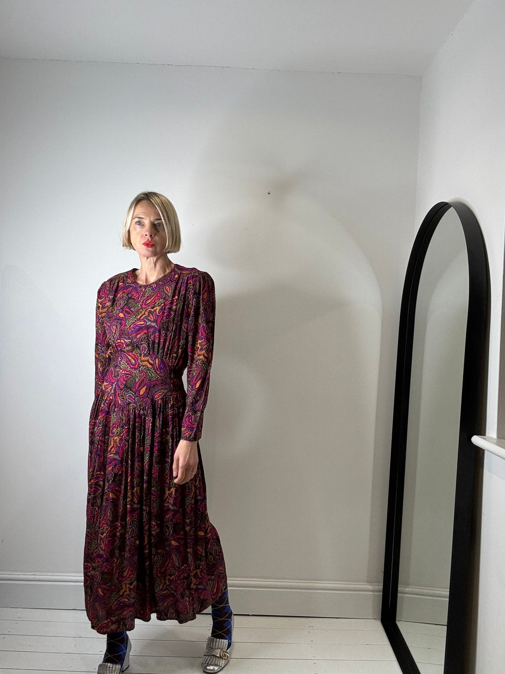 VINTAGE autumnal print midi dress