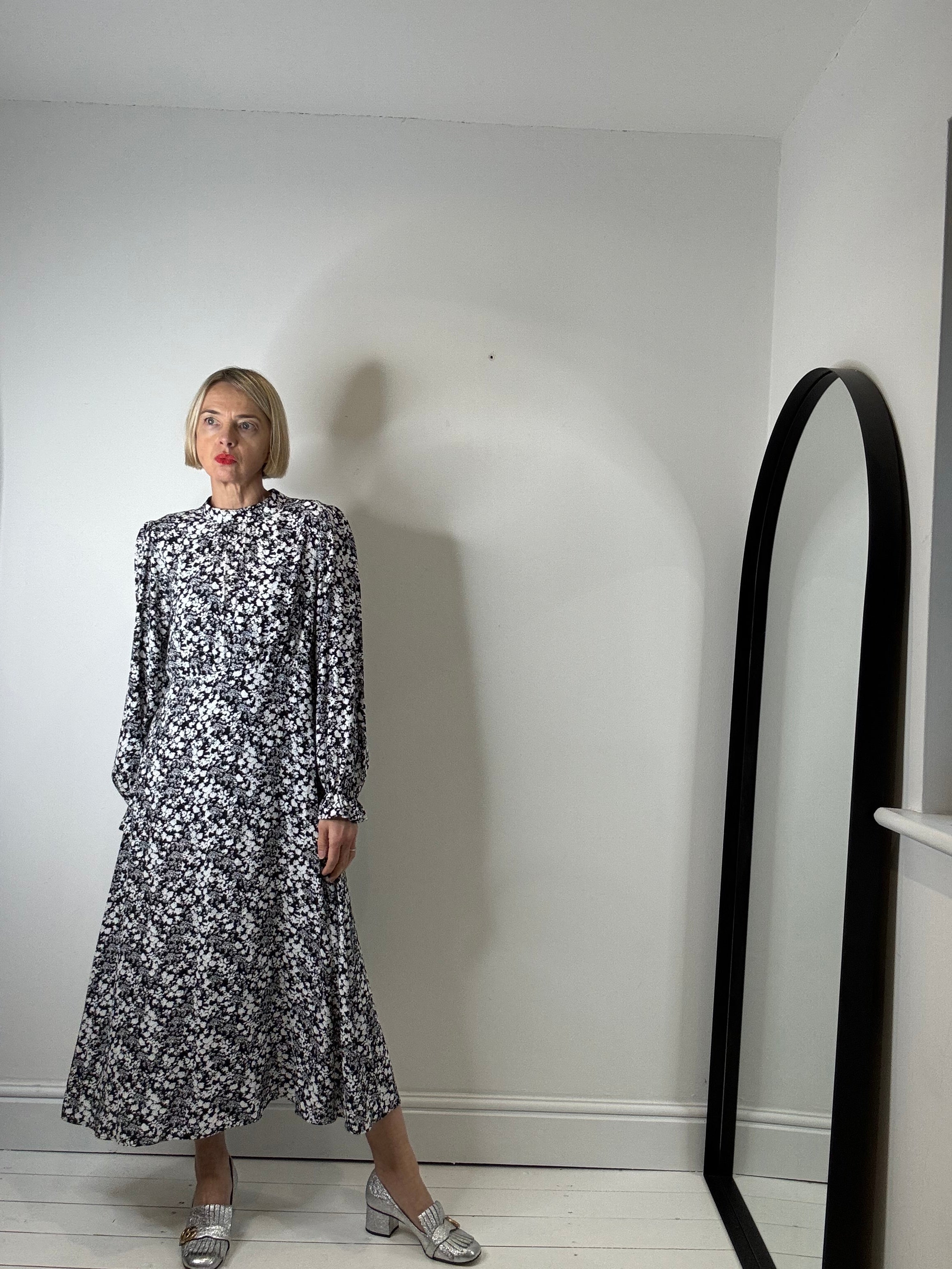 Mono print midi dress