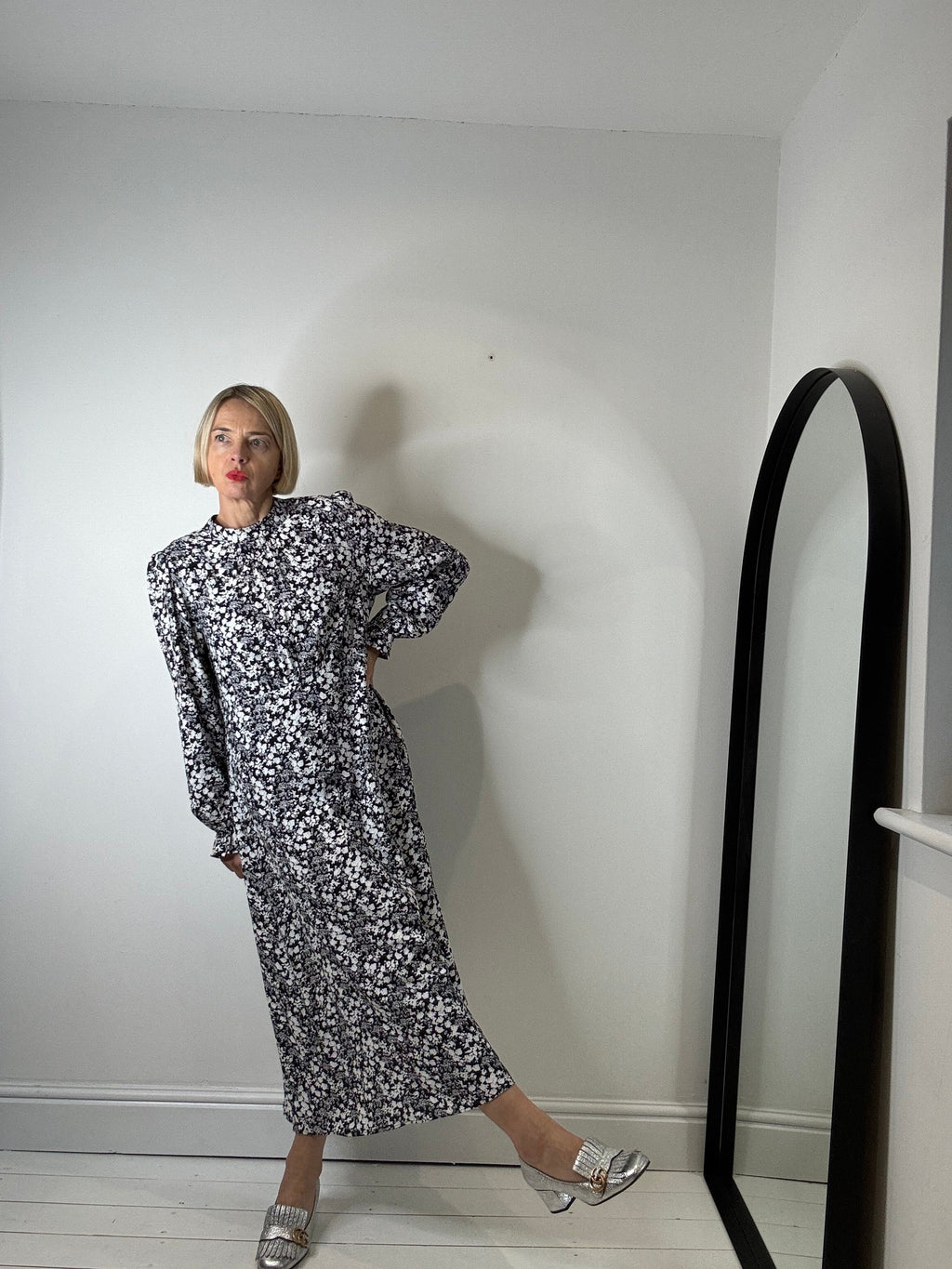 Mono print midi dress