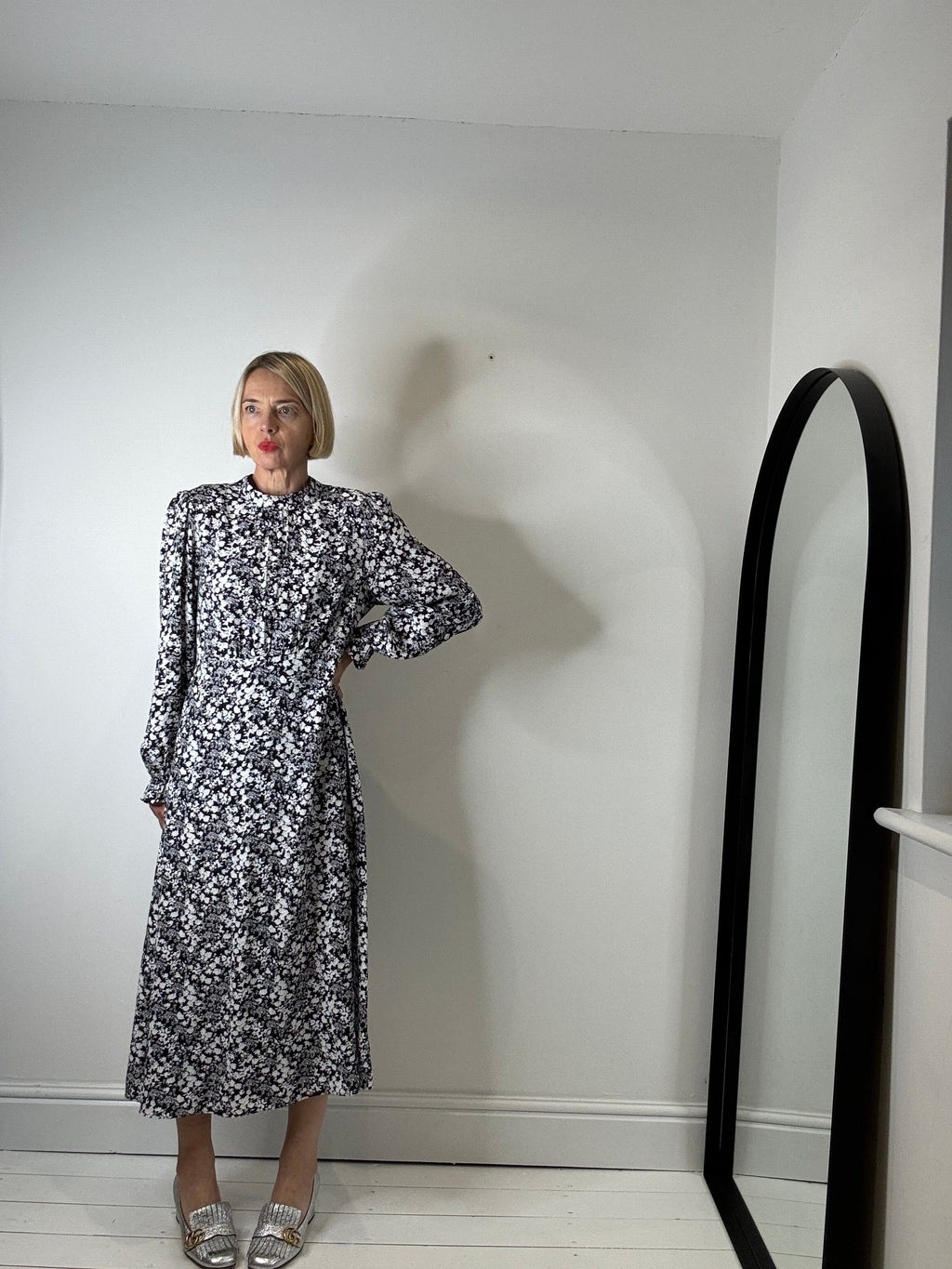 Mono print midi dress