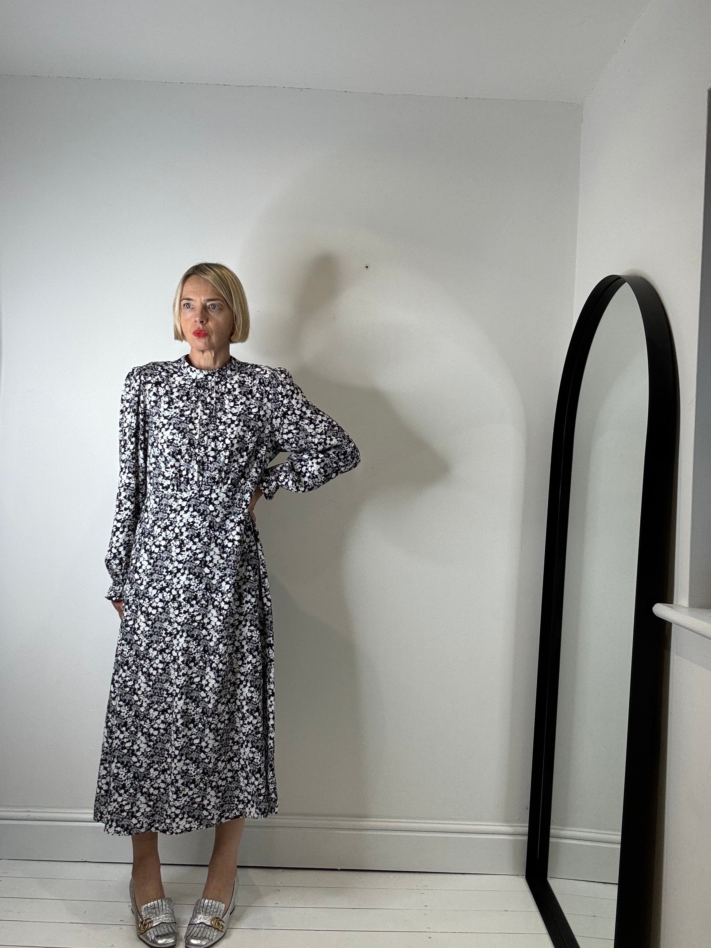 Mono print midi dress
