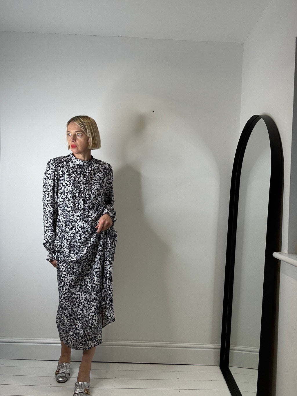 Mono print midi dress