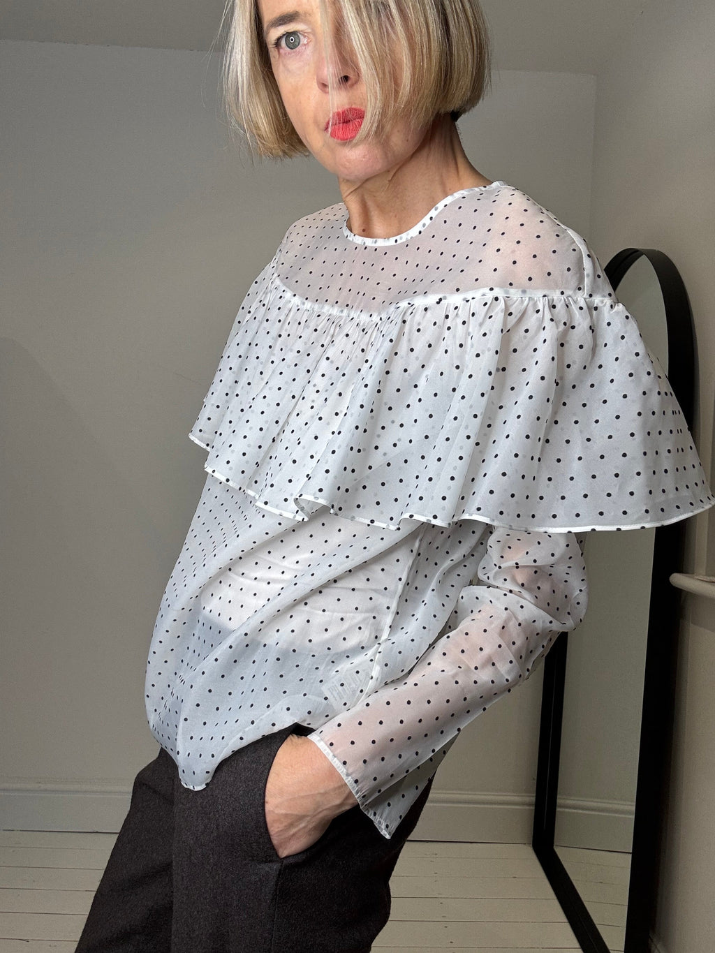 Spot frill detail blouse