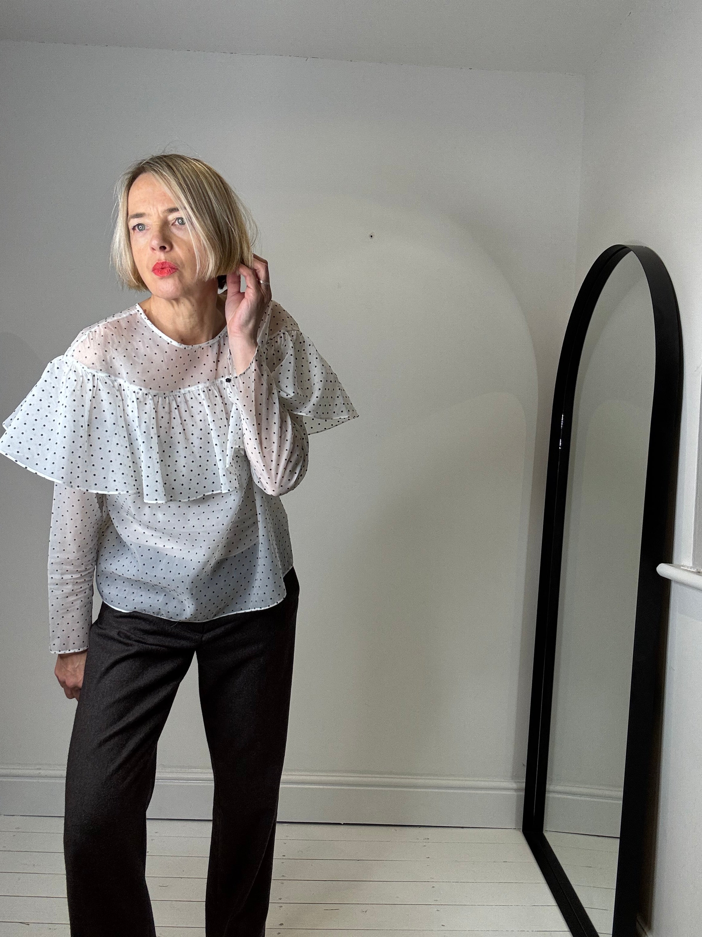 Spot frill detail blouse