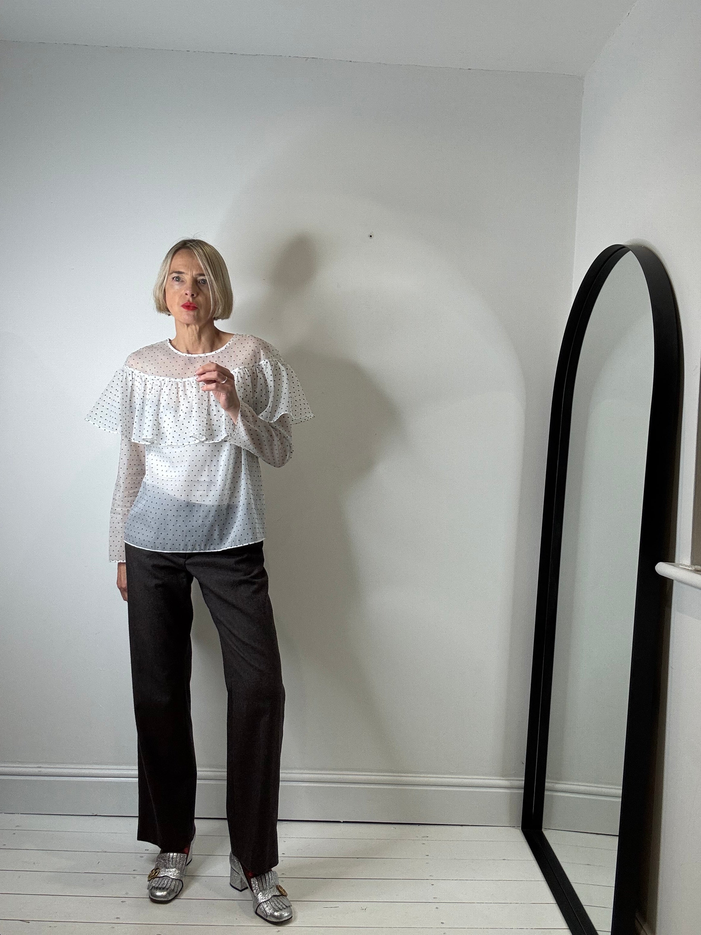 Spot frill detail blouse