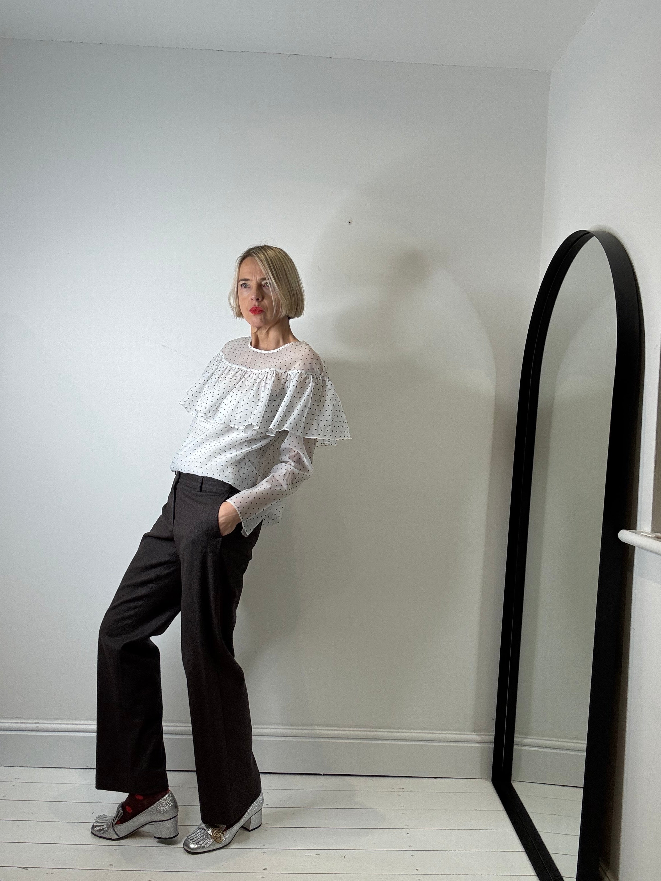 Spot frill detail blouse