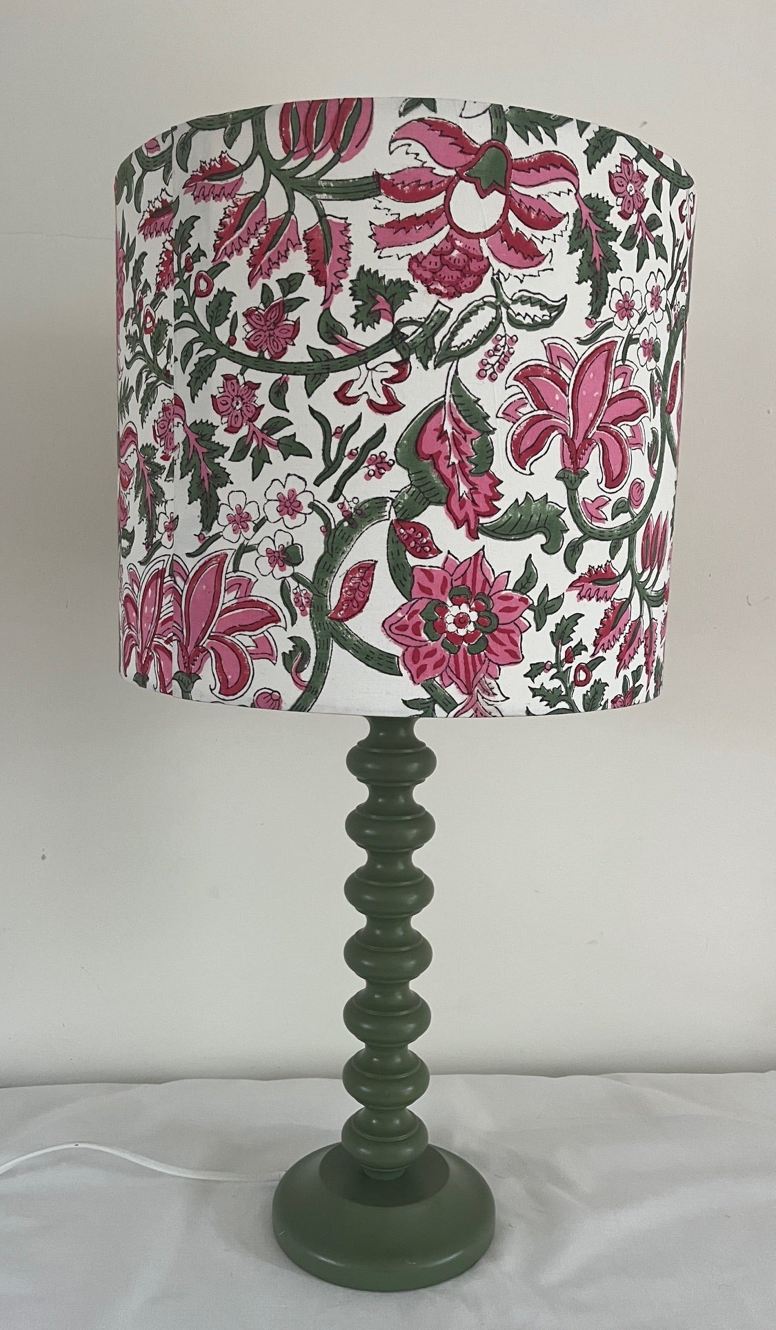 Pink & Green Batik Lampshade on a 'bobble' base