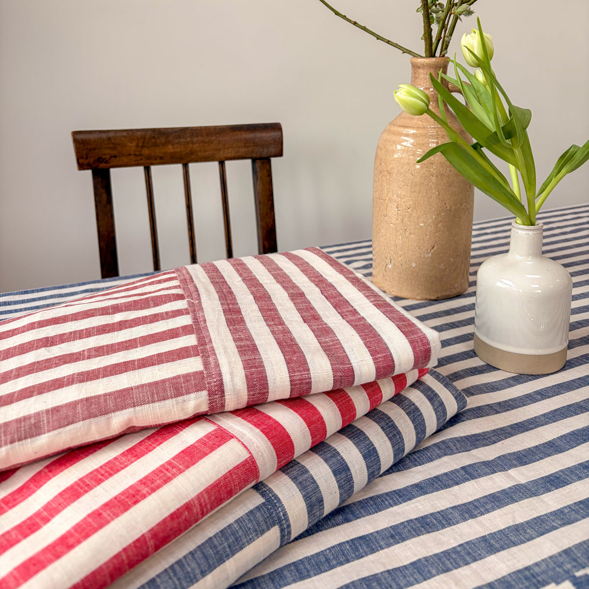 NEW WOVEN CLAY STRIPE TABLECLOTH – 100% Cotton