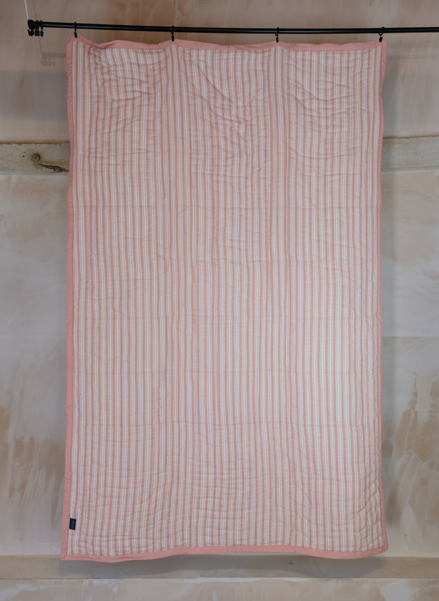 Organic Cotton Elephant Toddler Quilt – Peach Block Printed Reversible Cot Quilt