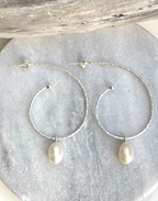 Large Silver Hoops with Pearl Drops