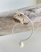 Large Silver Hoops with Pearl Drops