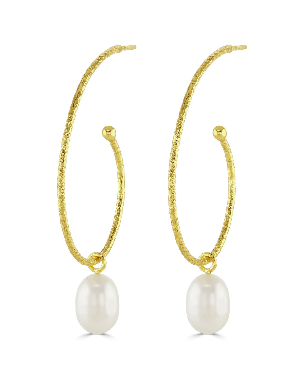 Large Gold Hoops with Pearl Drop