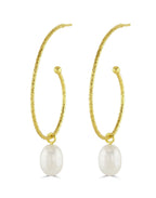 Large Gold Hoops with Pearl Drop