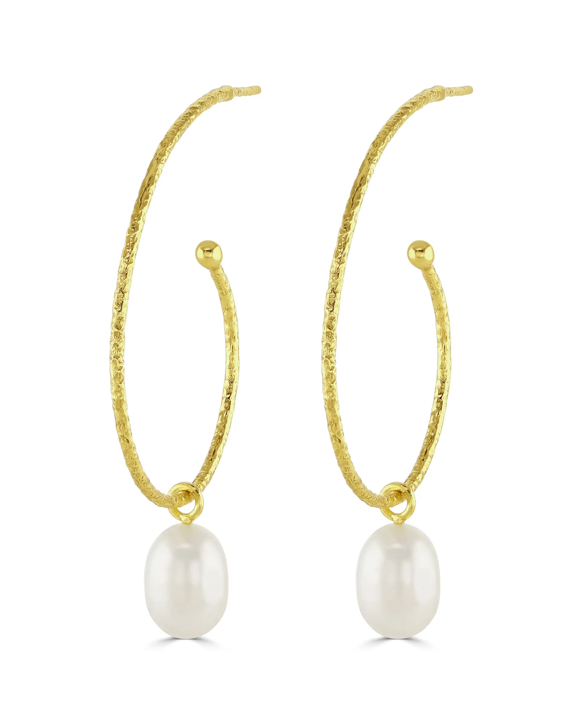 Large Gold Hoops with Pearl Drop