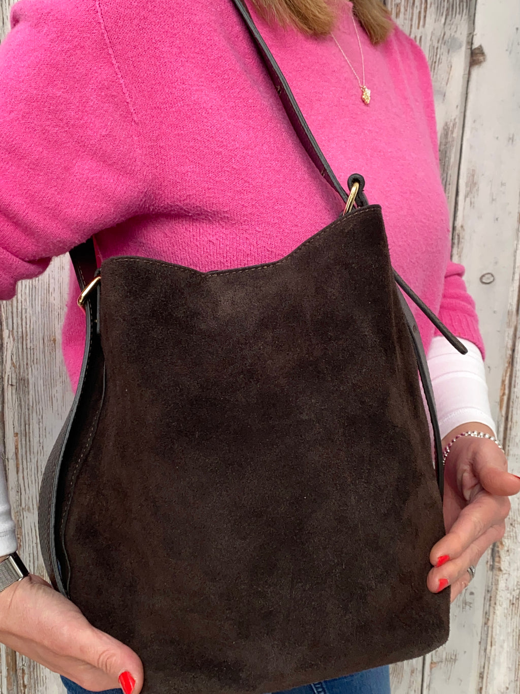 Lila Suede Bucket Bag