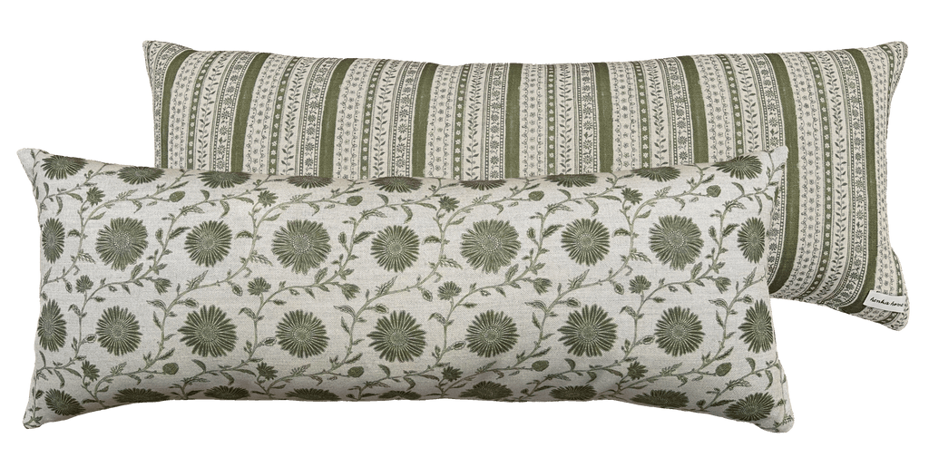 LUMBAR CUSHION ~ MOONPENNY/DAISY CHAIN MOSS