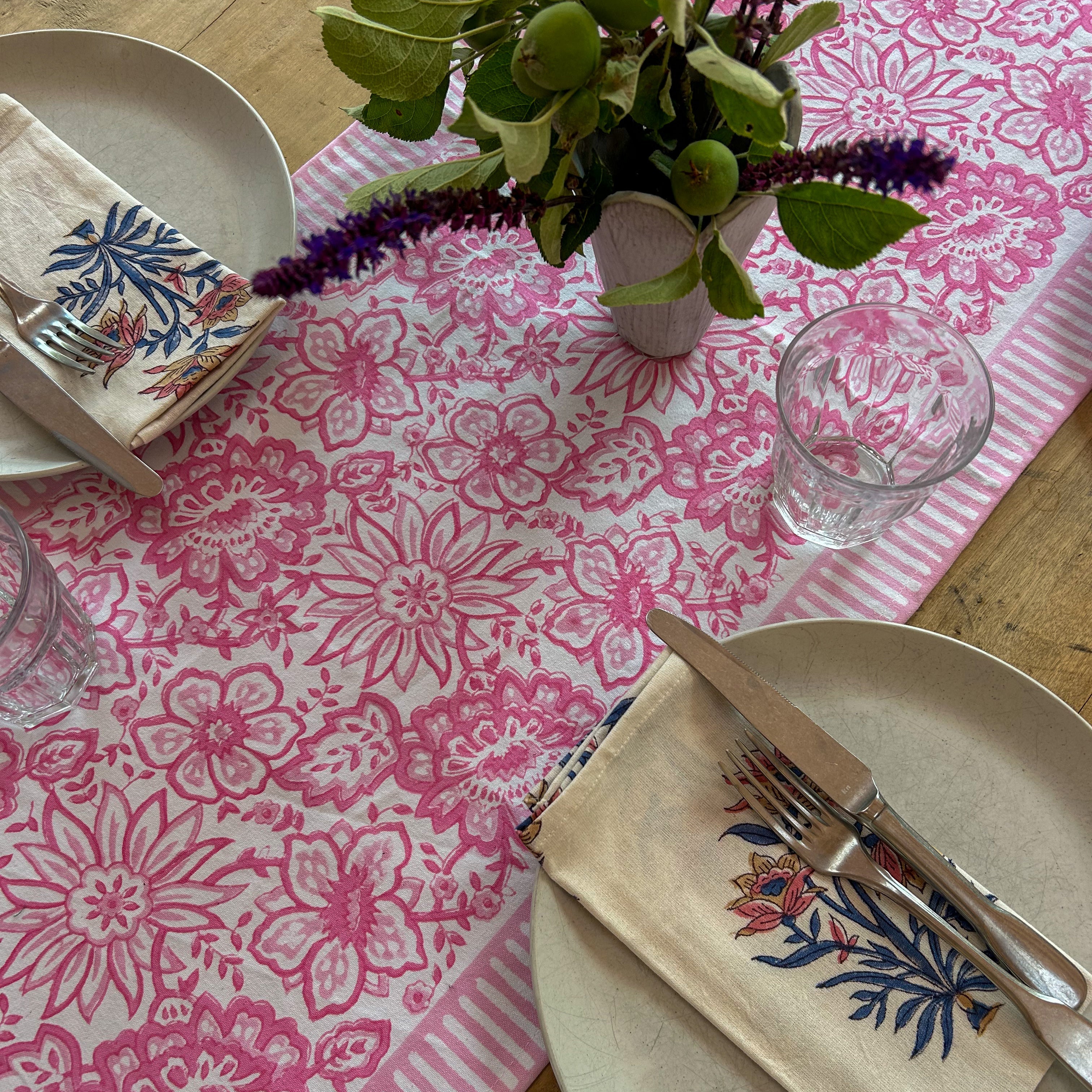 NEW MEADOW SOFT PINK hand block printed runner