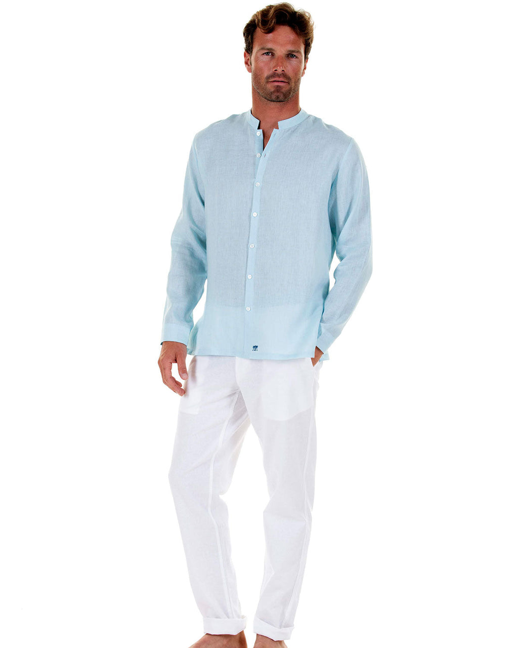 Linen Collarless Shirt
