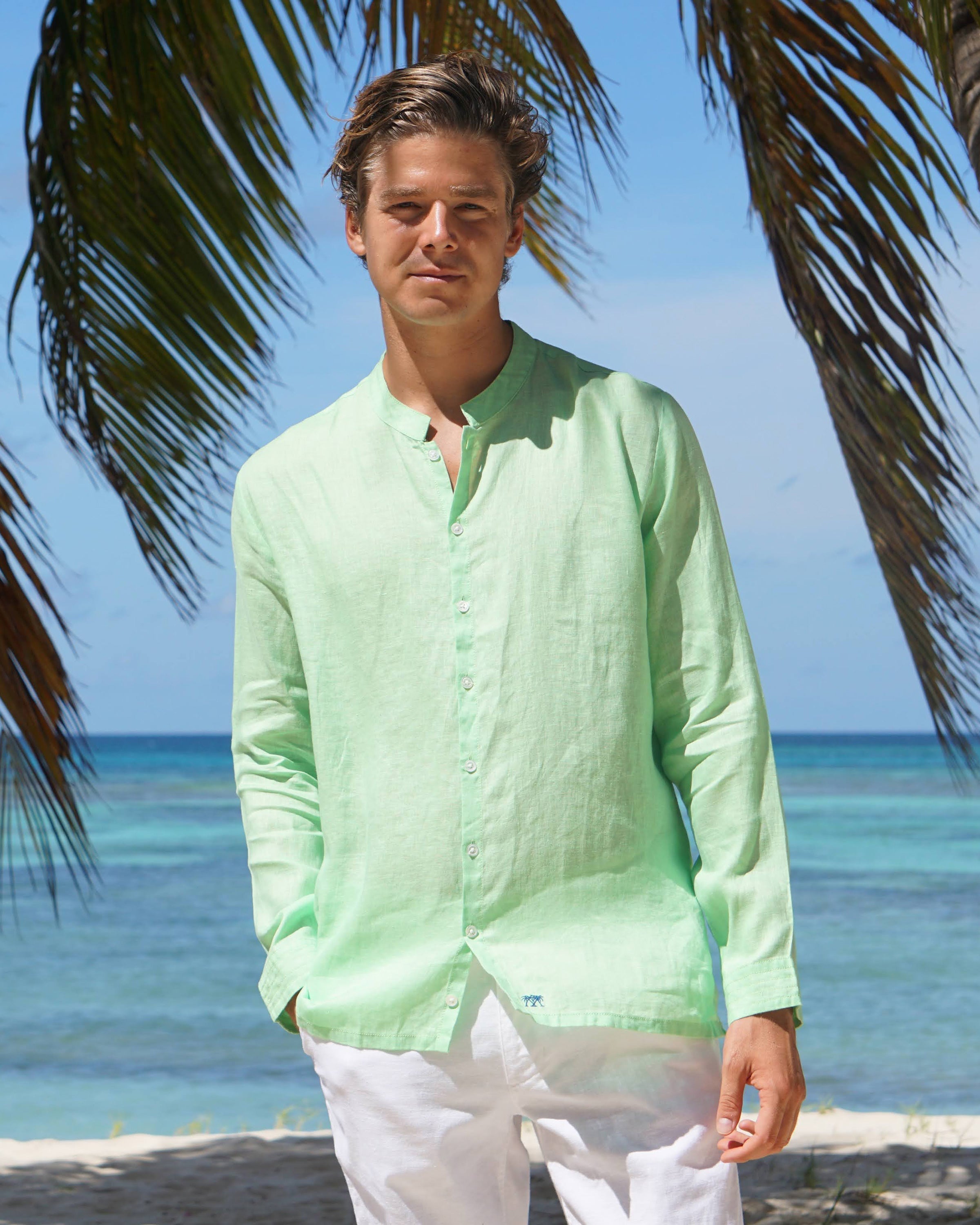 Linen Collarless Shirt