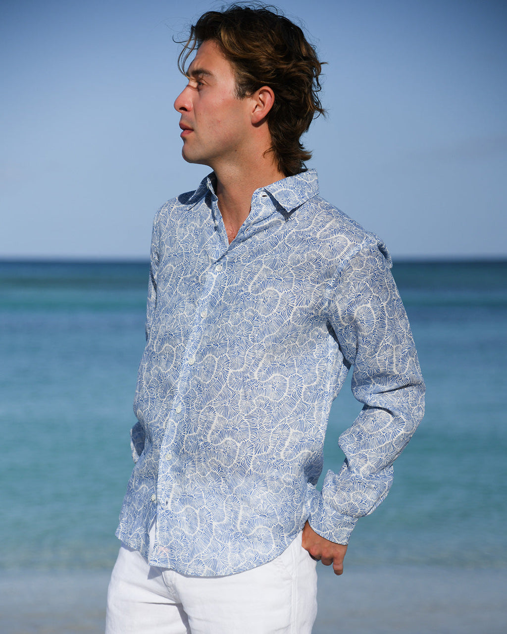 Mens Linen Shirt CORAL STONE