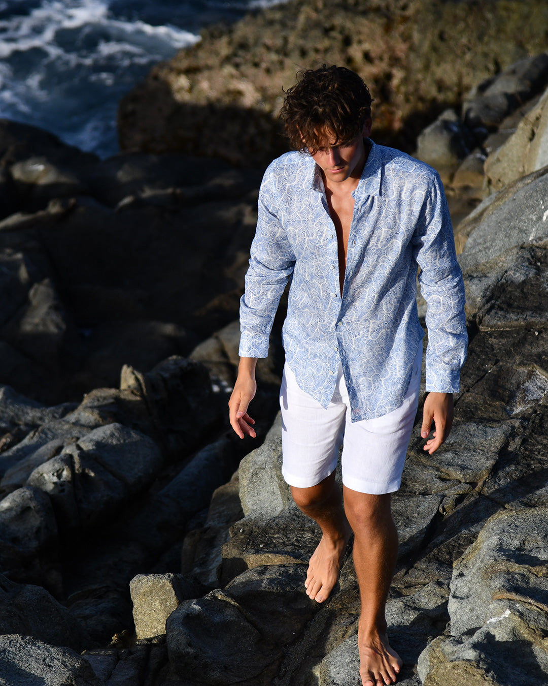 Mens Linen Shirt CORAL STONE