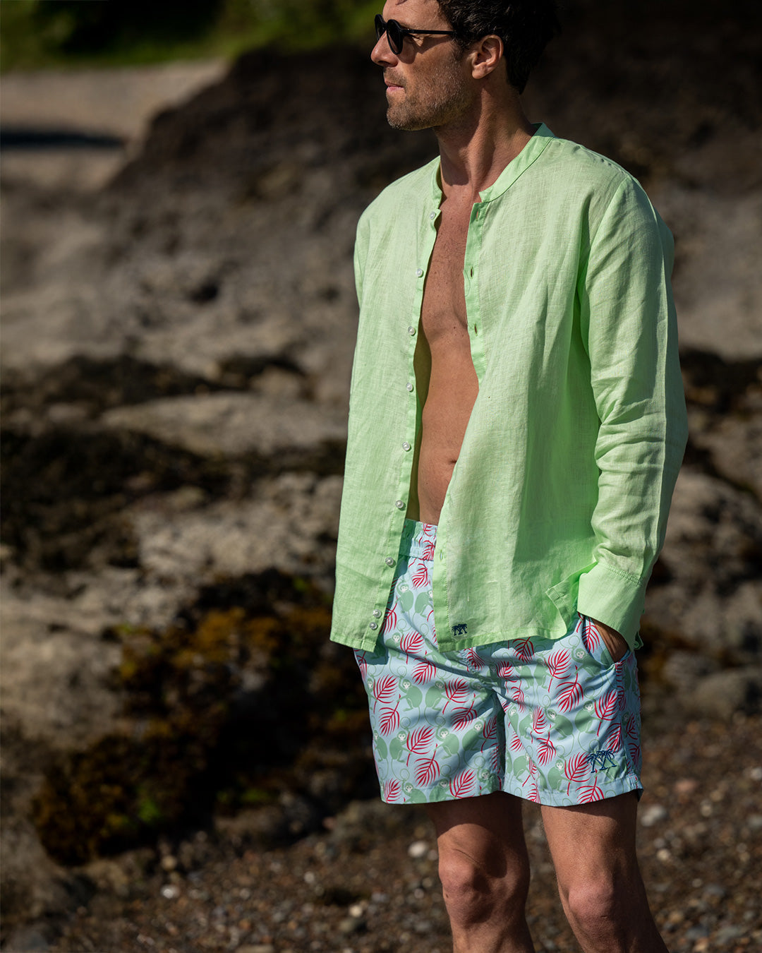 Linen Collarless Shirt