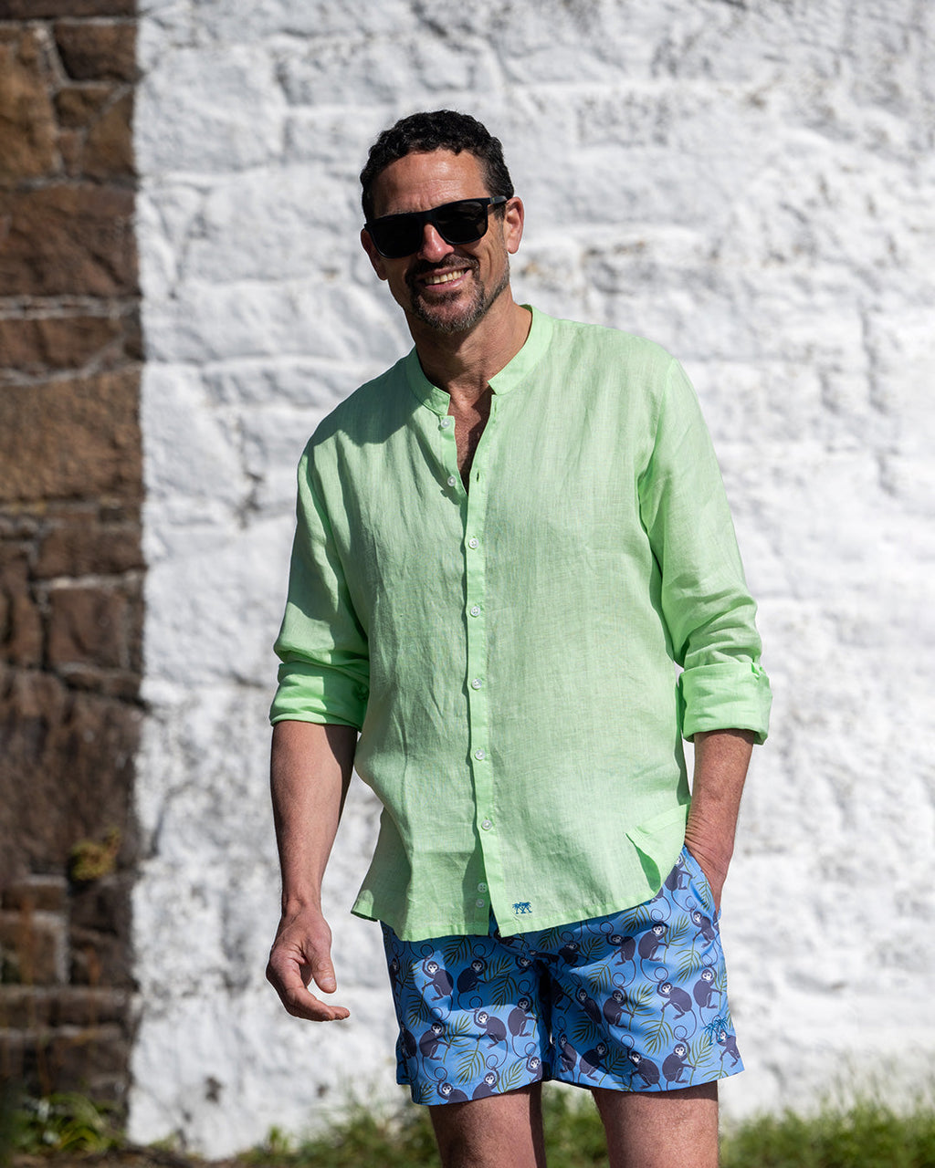 Linen Collarless Shirt