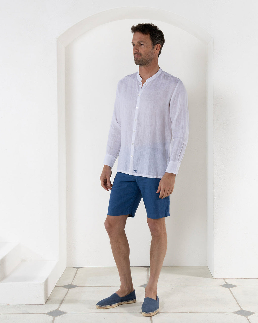 Linen Collarless Shirt