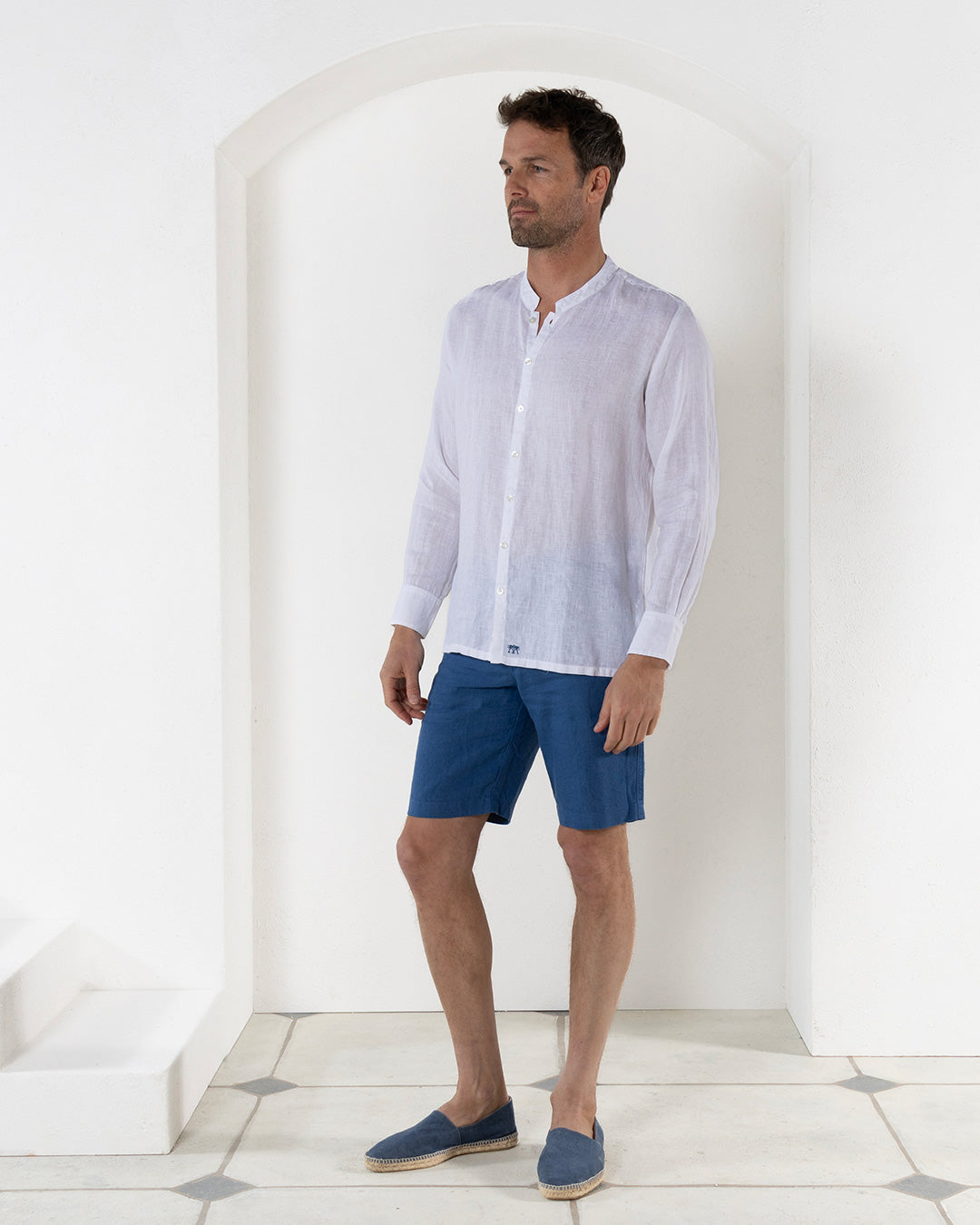 Linen Collarless Shirt