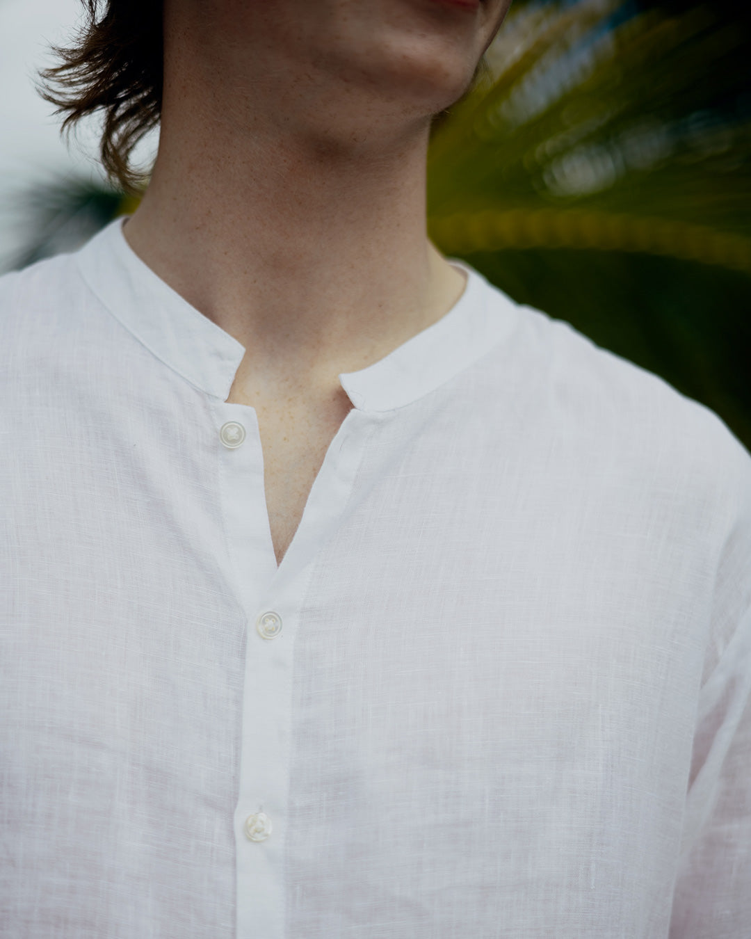 Linen Collarless Shirt