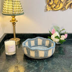 Stripy Scalloped Mini Basket - Dusty Blue
