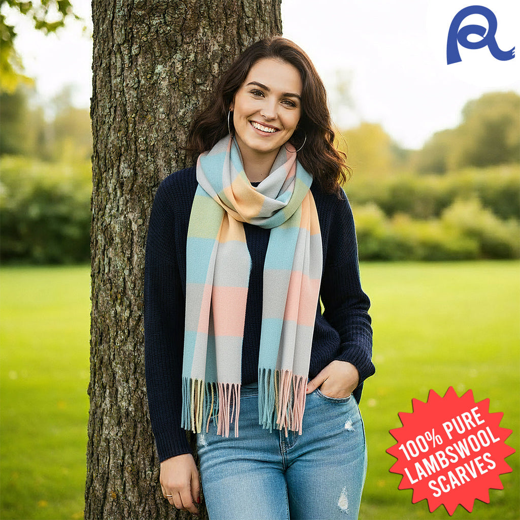 Mint Gingham Lambswool Scarf