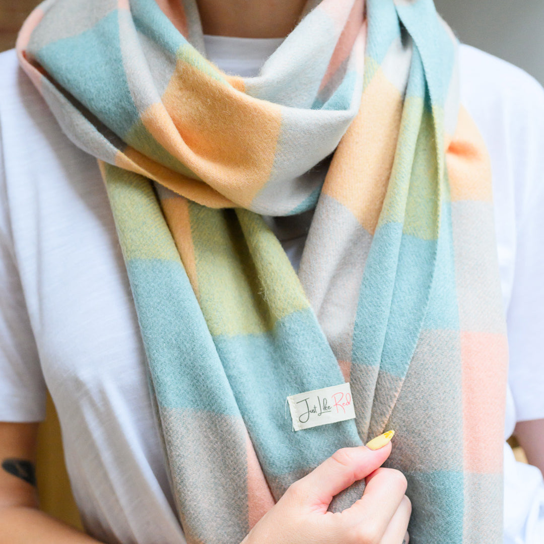 Mint Gingham Lambswool Scarf