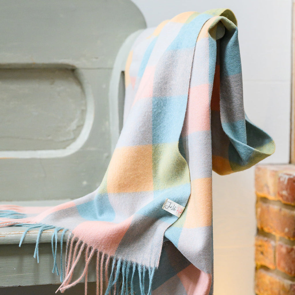 Mint Gingham Lambswool Scarf