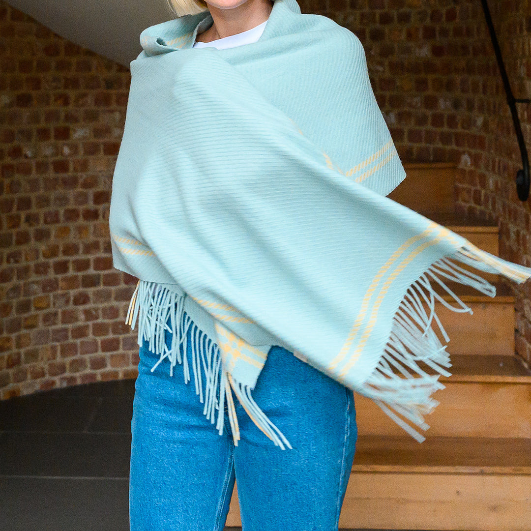 Mint Border Houndstooth Lambswool Scarf