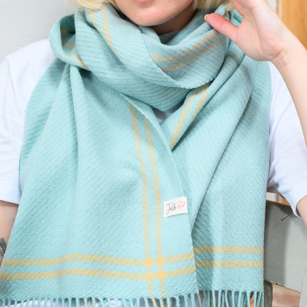 Mint Border Houndstooth Lambswool Scarf