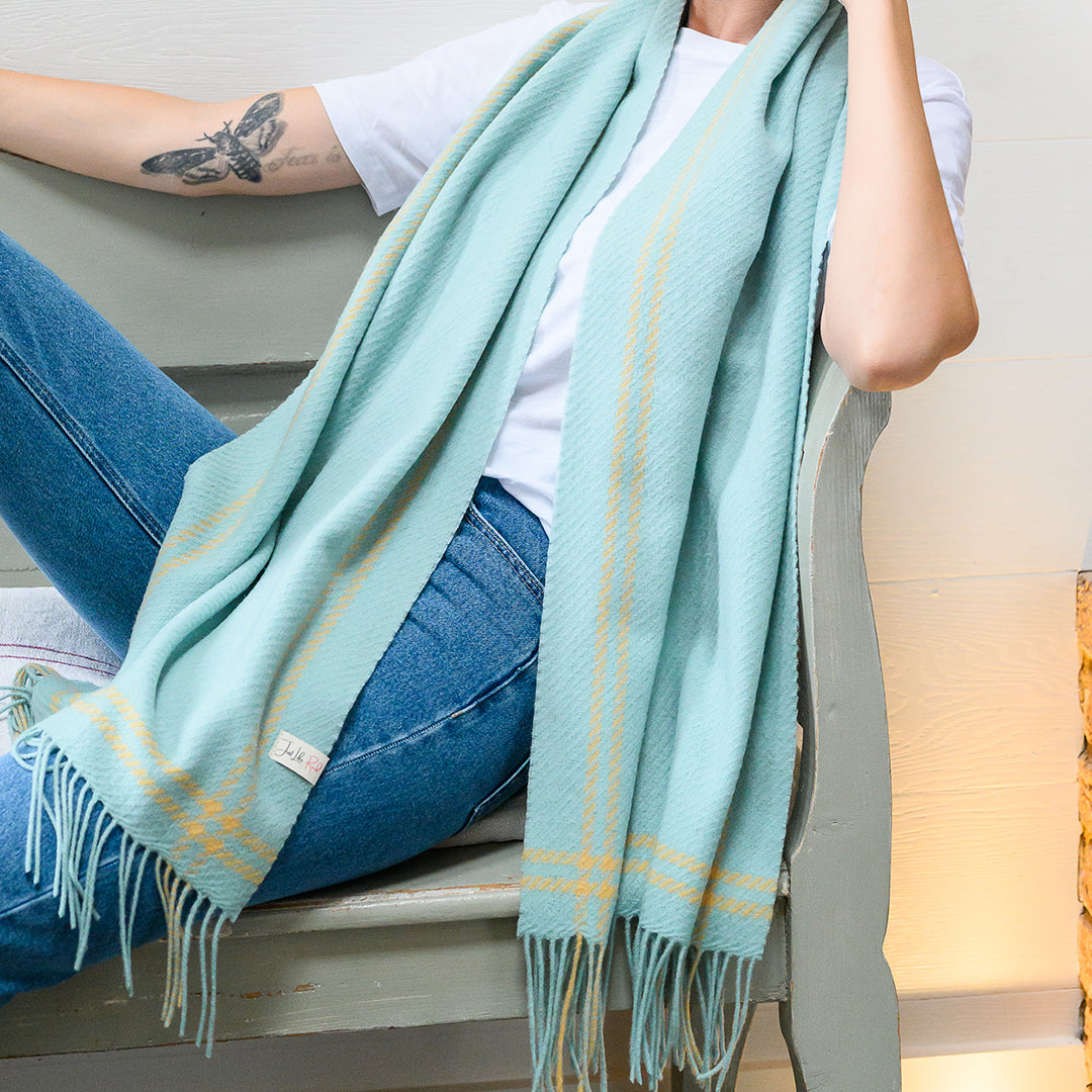 Mint Border Houndstooth Lambswool Scarf