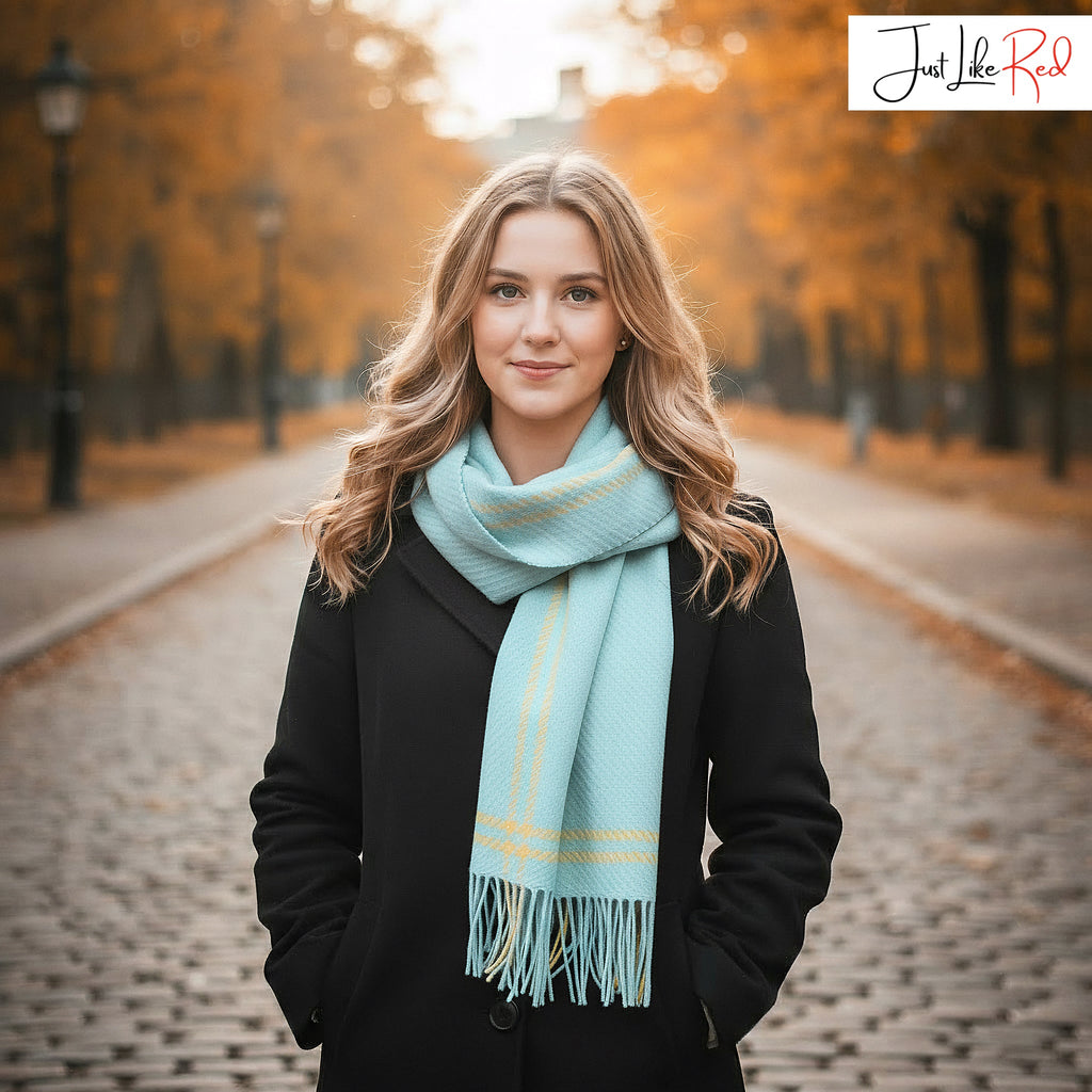 Mint Border Houndstooth Lambswool Scarf