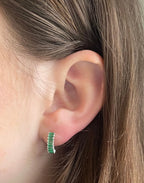 Silver and Green Holiday Huggie Earrings